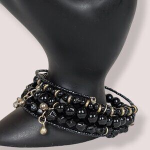 (2/$20) Black Beaded Memory Wire Bracelet